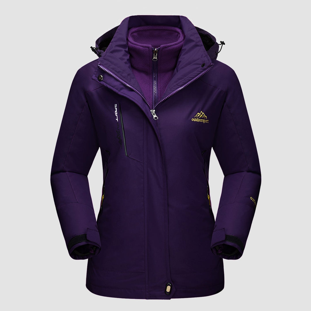 Veste de Ski Femme 3 en 1 Imperméable Doublée Polaire à Capuche