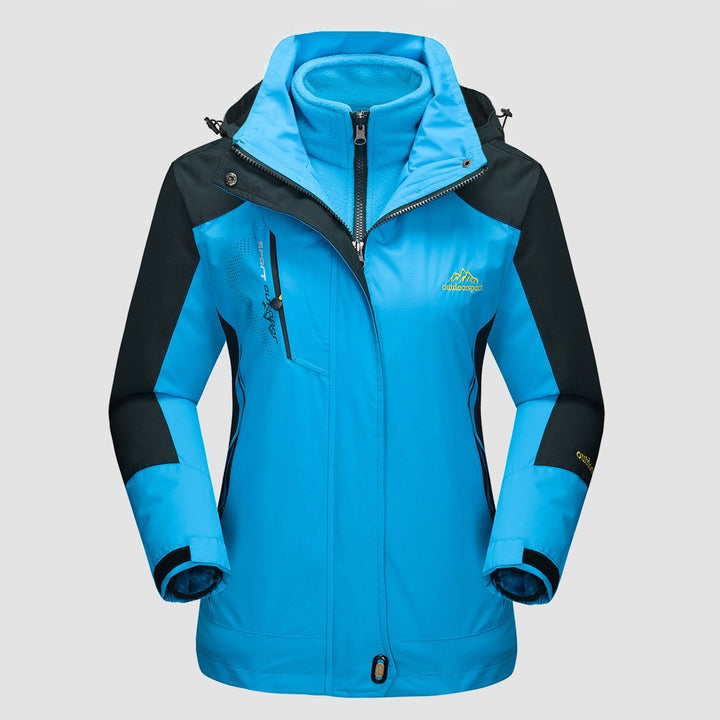 Veste de Ski Femme 3 en 1 Imperméable Doublée Polaire à Capuche