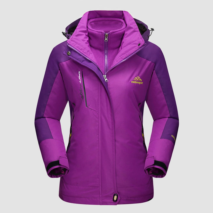 Veste de Ski Femme 3 en 1 Imperméable Doublée Polaire à Capuche