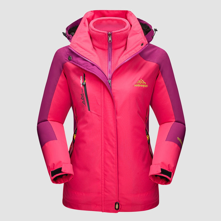Veste de Ski Femme 3 en 1 Imperméable Doublée Polaire à Capuche