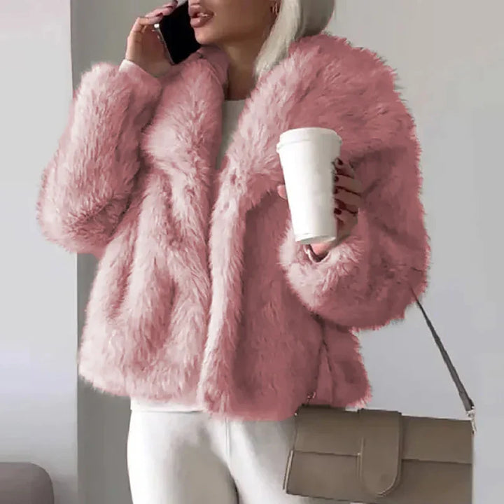 Veste Courte Femme en Fausse Fourrure Zippée