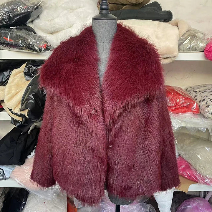 Veste Courte Femme en Fausse Fourrure Zippée