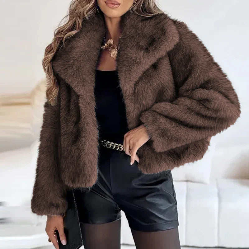 Veste Courte Femme en Fausse Fourrure Zippée