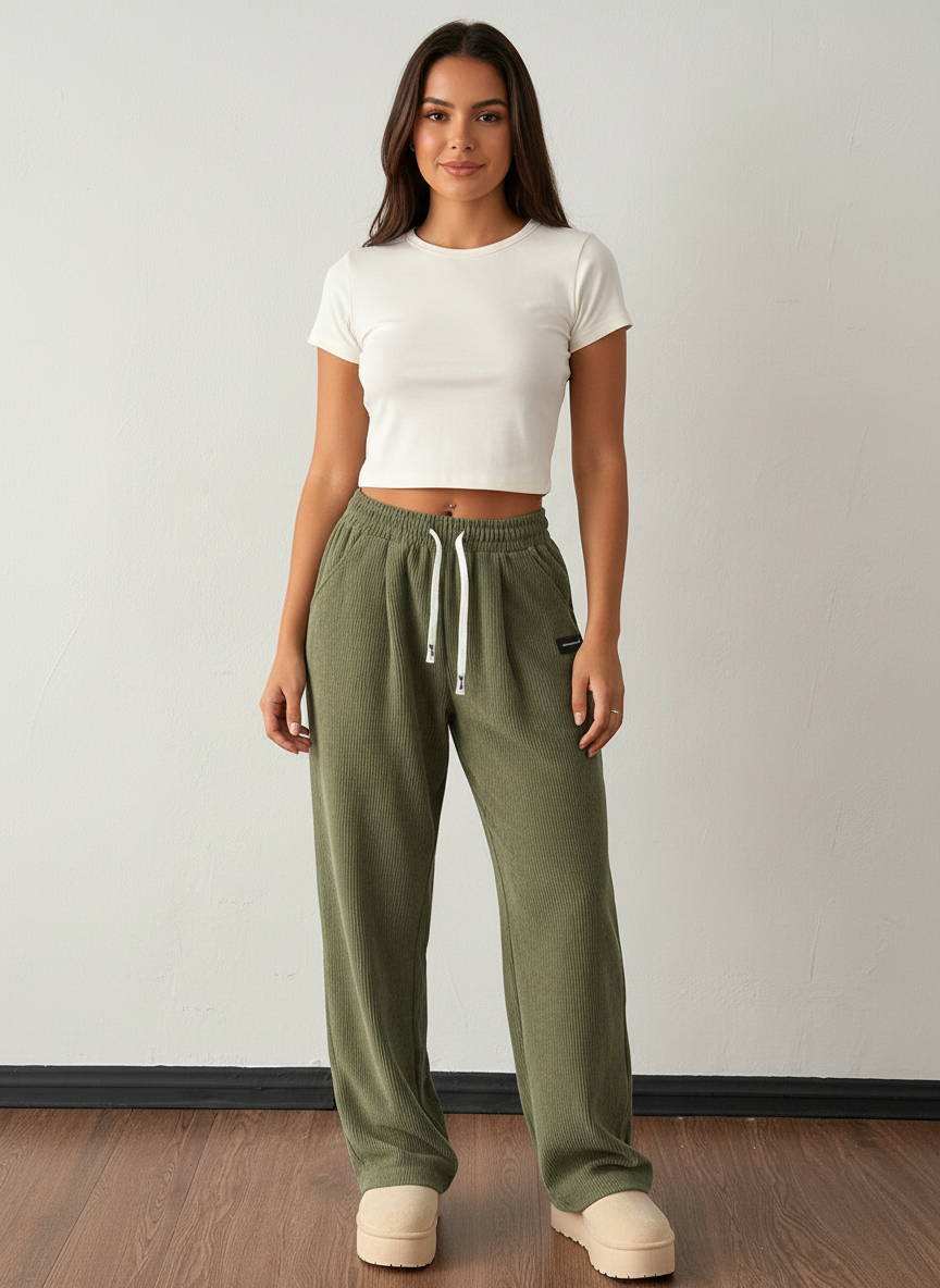 Dames Corduroy Jogger – Zachte Pasvorm met Elastische Taille
