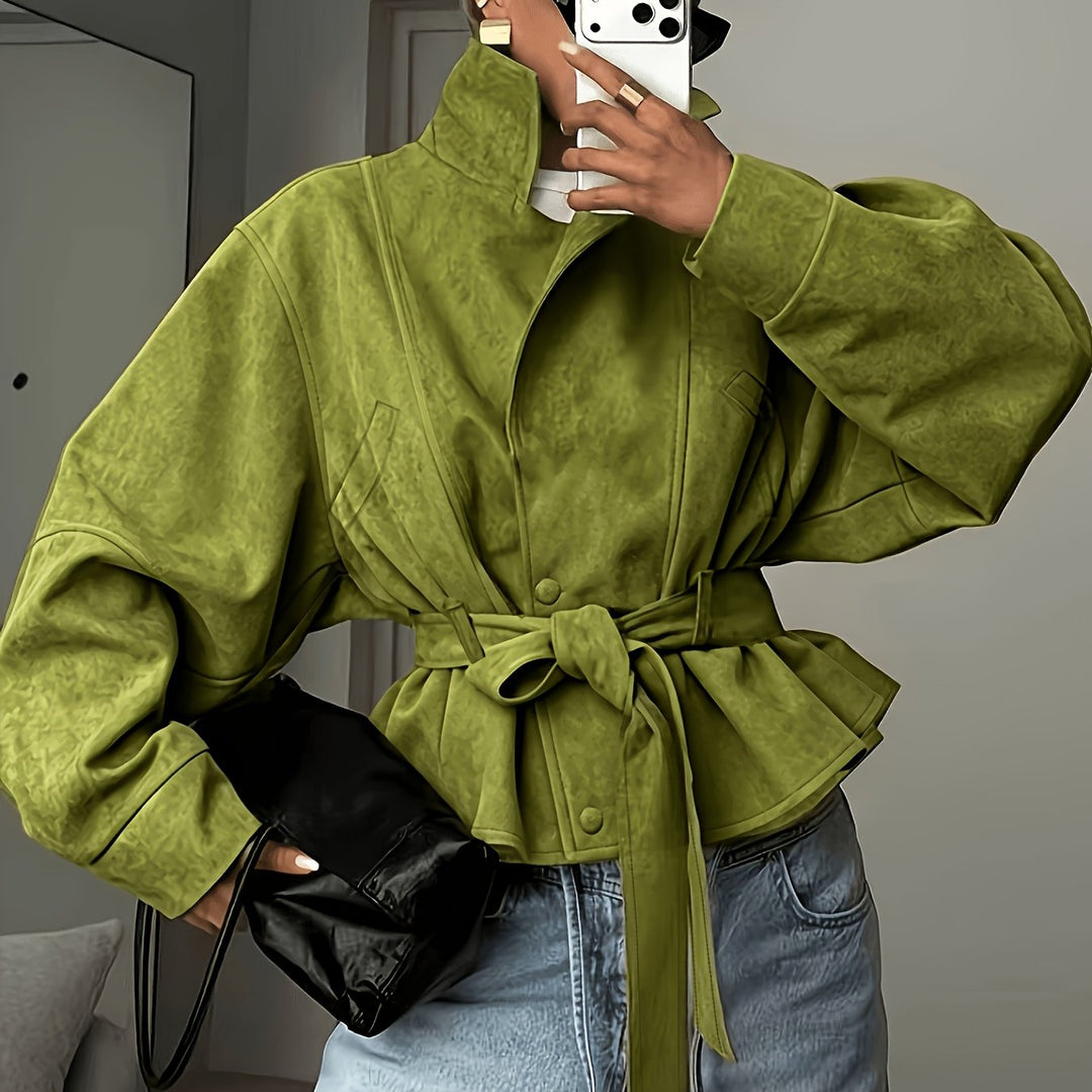 Veste Femme Ceinturée Col Revers Manches Longues