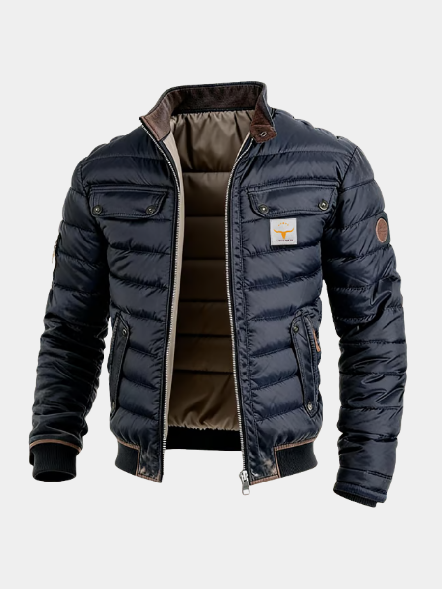 Blouson Matelassé Homme Col Montant Zippé