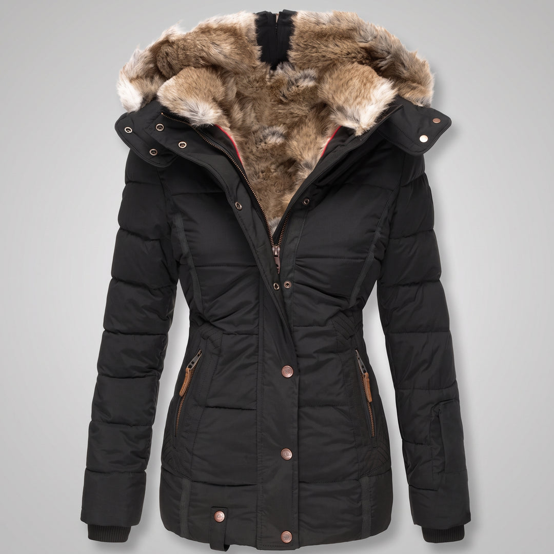 Manteau d'Hiver Femme Matelassé Capuche Fourrure Ceinturé