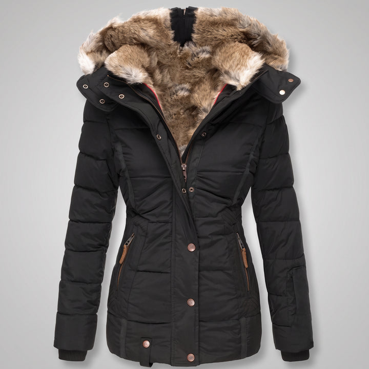 Manteau d'Hiver Femme Matelassé Capuche Fourrure Ceinturé