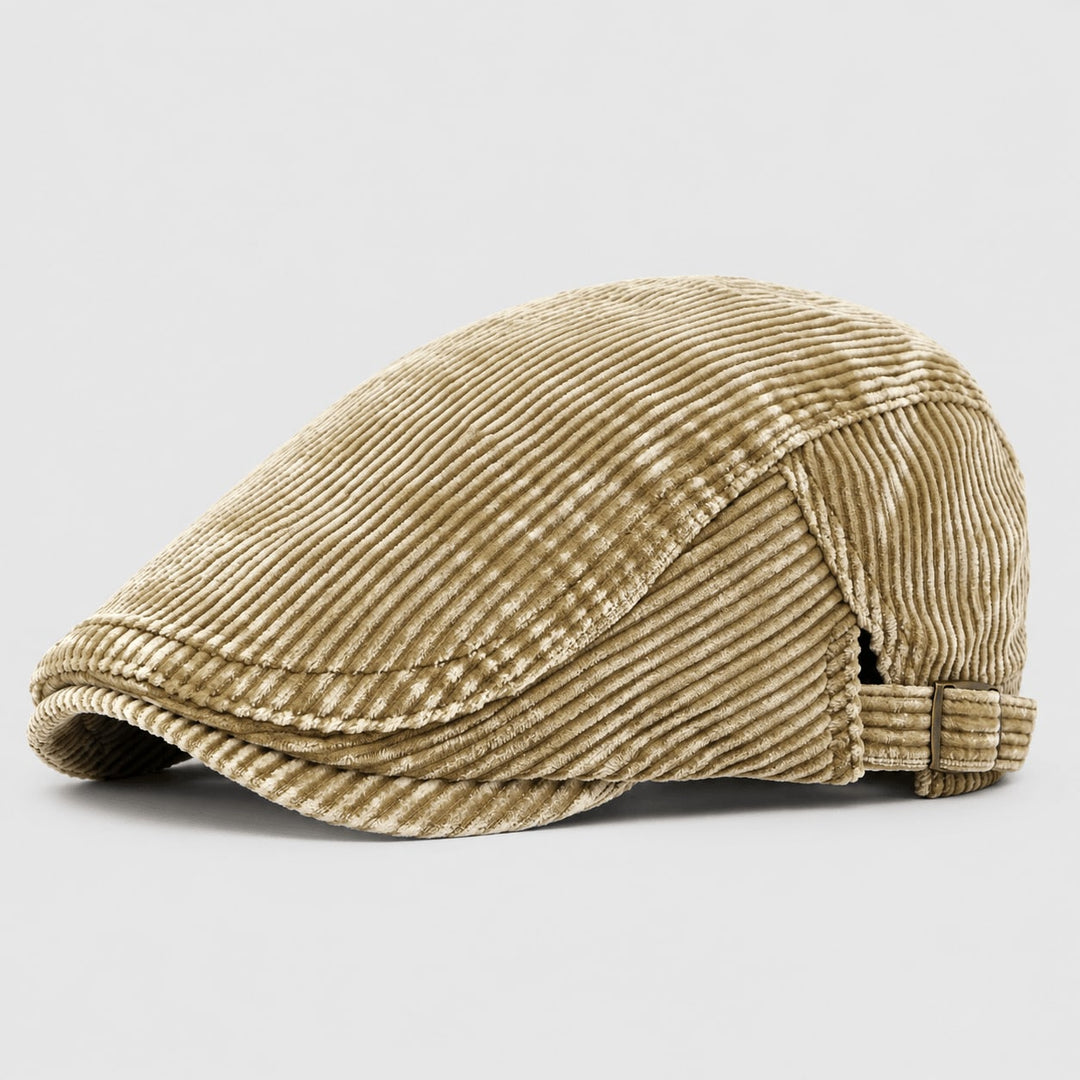Casquette Plate Homme en Velours Côtelé avec Sangle Ajustable et Visière Courte