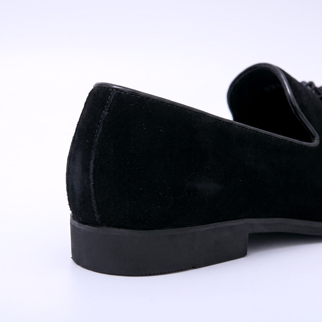 Mocassins Homme en Daim avec Pampilles et Bout en Cuir Verni