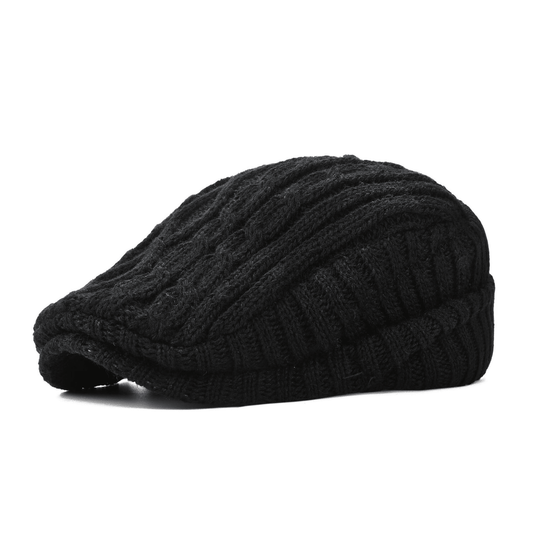 Casquette Plate Homme en Maille Torsadée avec Visière Courte