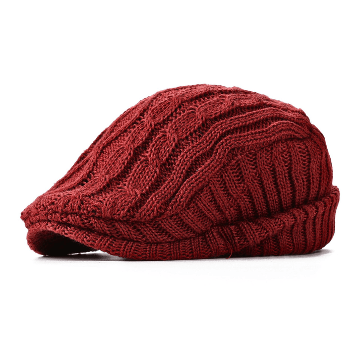 Casquette Plate Homme en Maille Torsadée avec Visière Courte