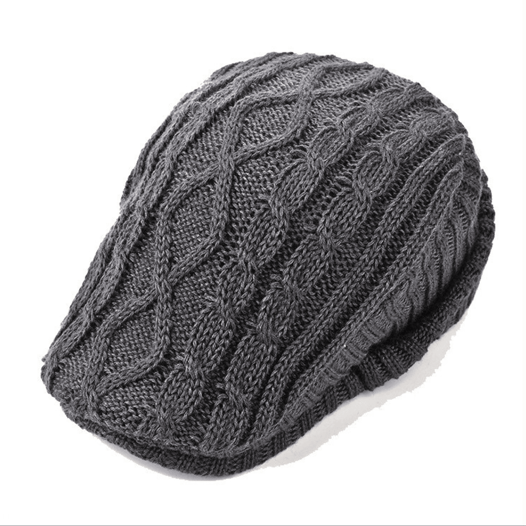Casquette Plate Homme en Maille Torsadée avec Visière Courte