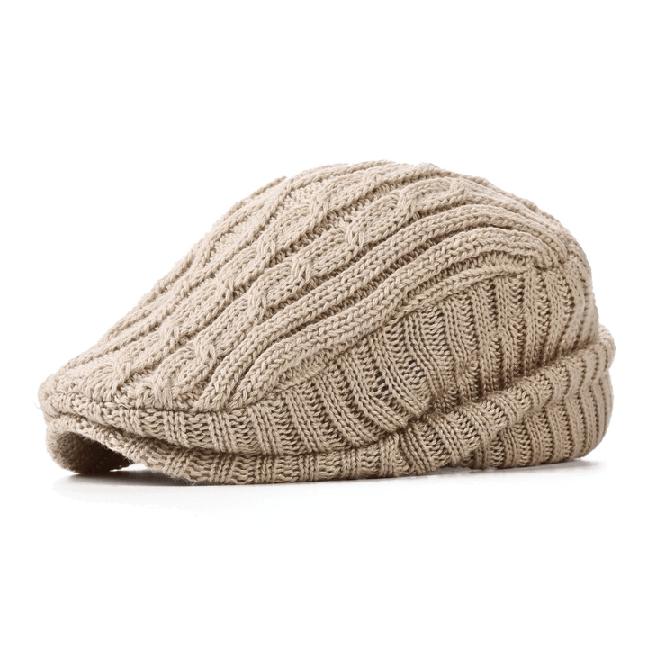Casquette Plate Homme en Maille Torsadée avec Visière Courte