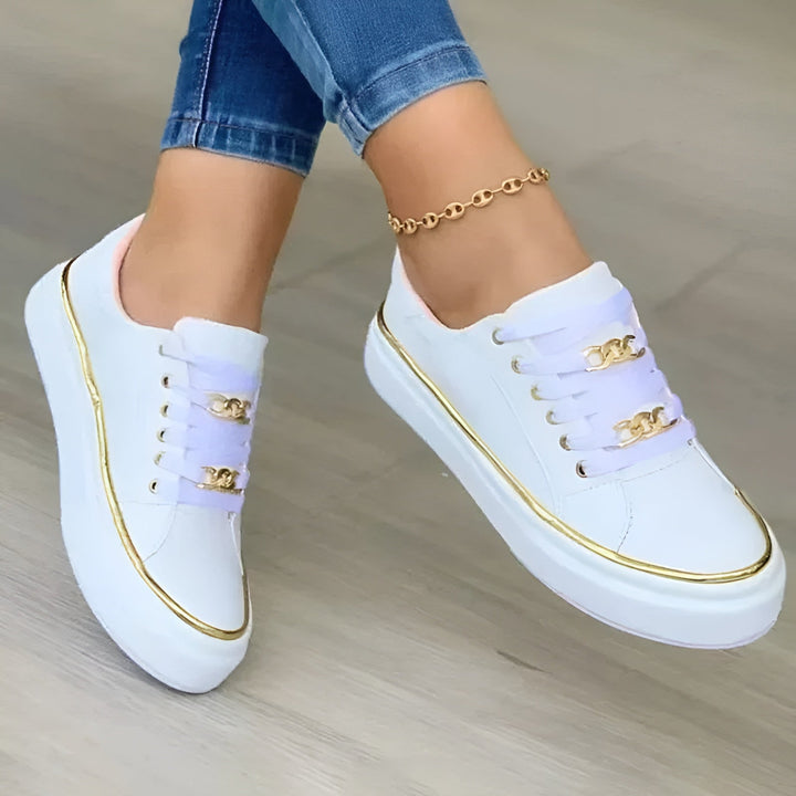 Baskets Plateforme Femme à Détails Métallisés et Chaîne sur Lacets