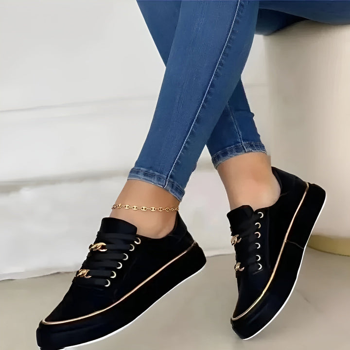 Baskets Plateforme Femme à Détails Métallisés et Chaîne sur Lacets