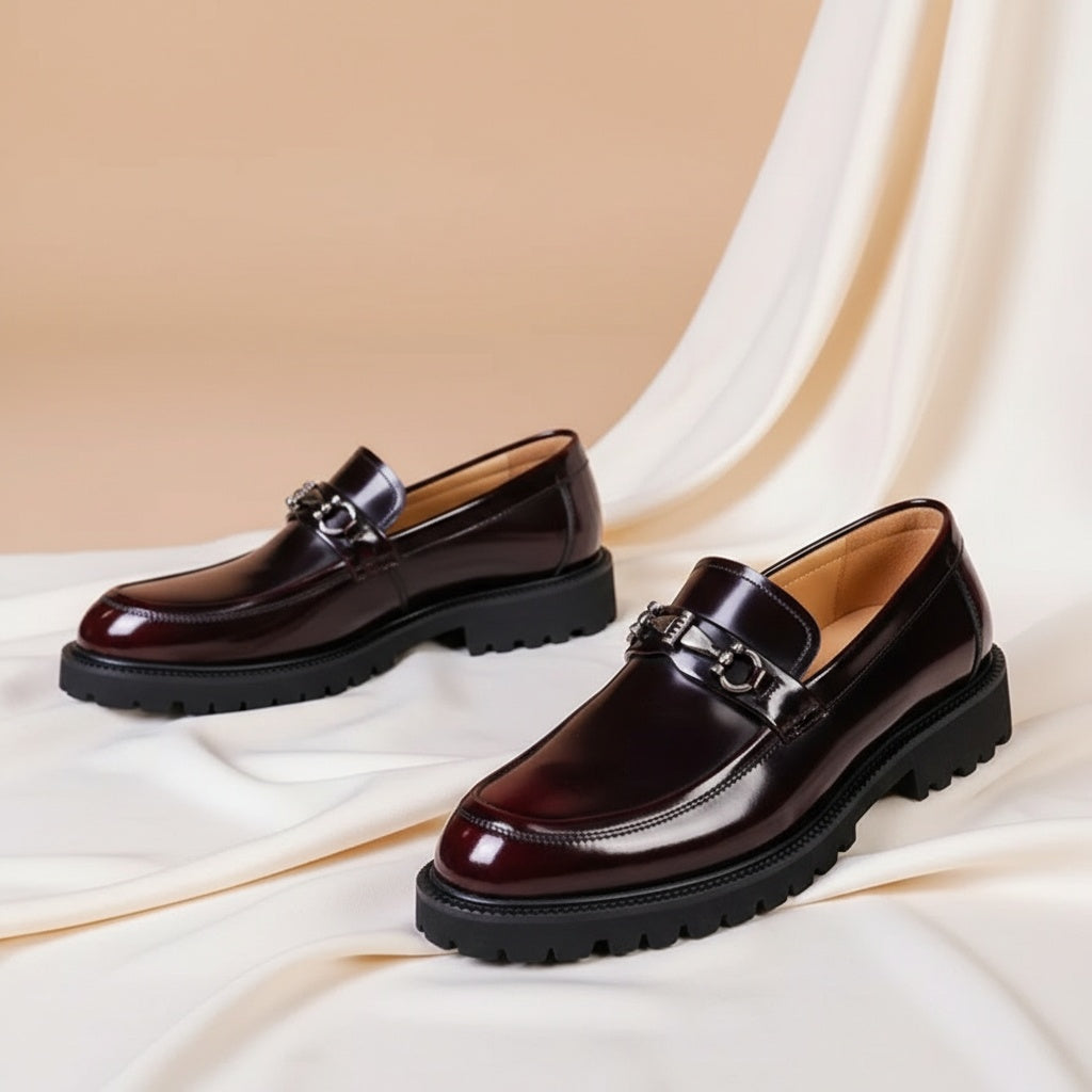 Mocassins Homme Cuir à Boucle Semelle Crantée