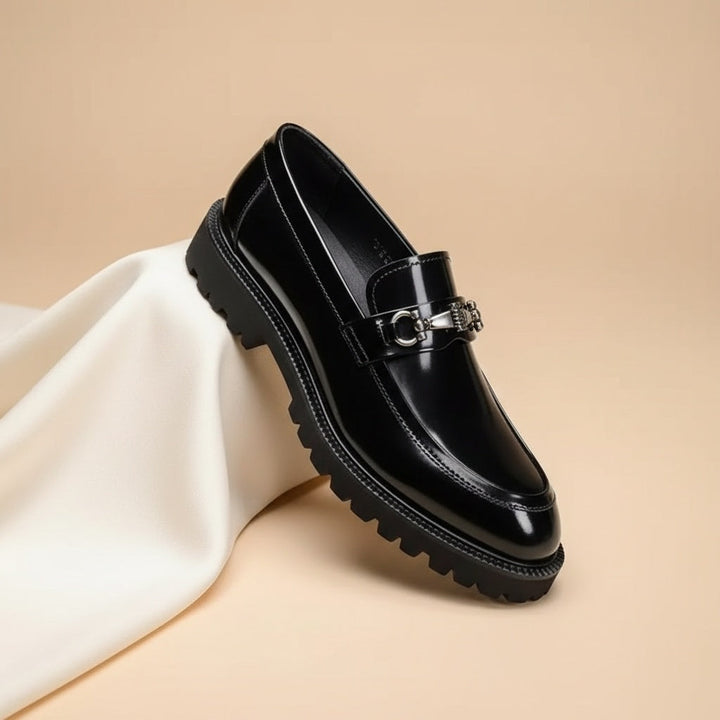 Mocassins Homme Cuir à Boucle Semelle Crantée
