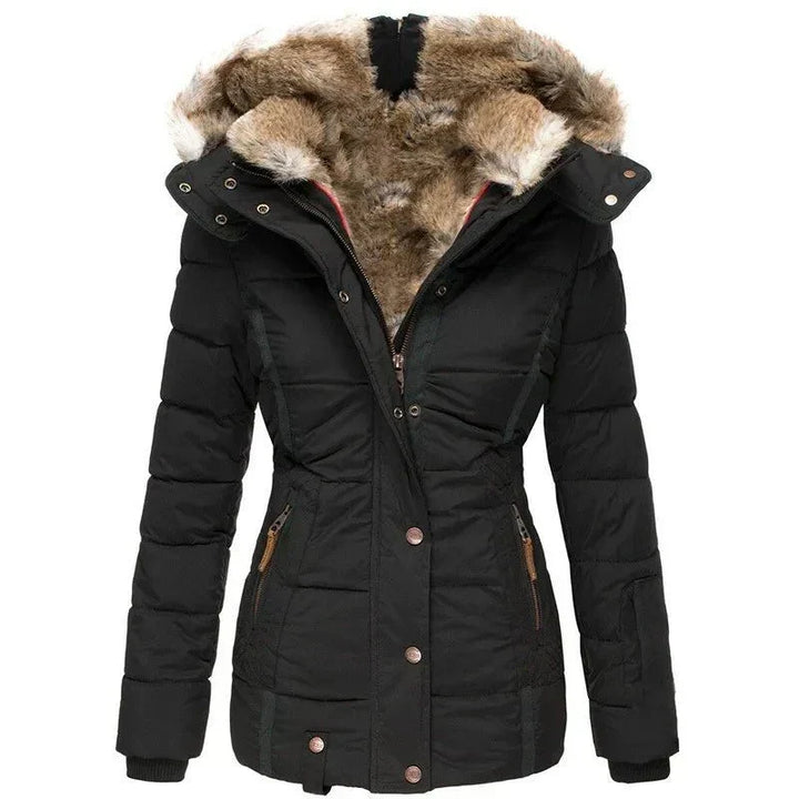 Manteau d'Hiver Femme Matelassé Capuche Fourrure Ceinturé