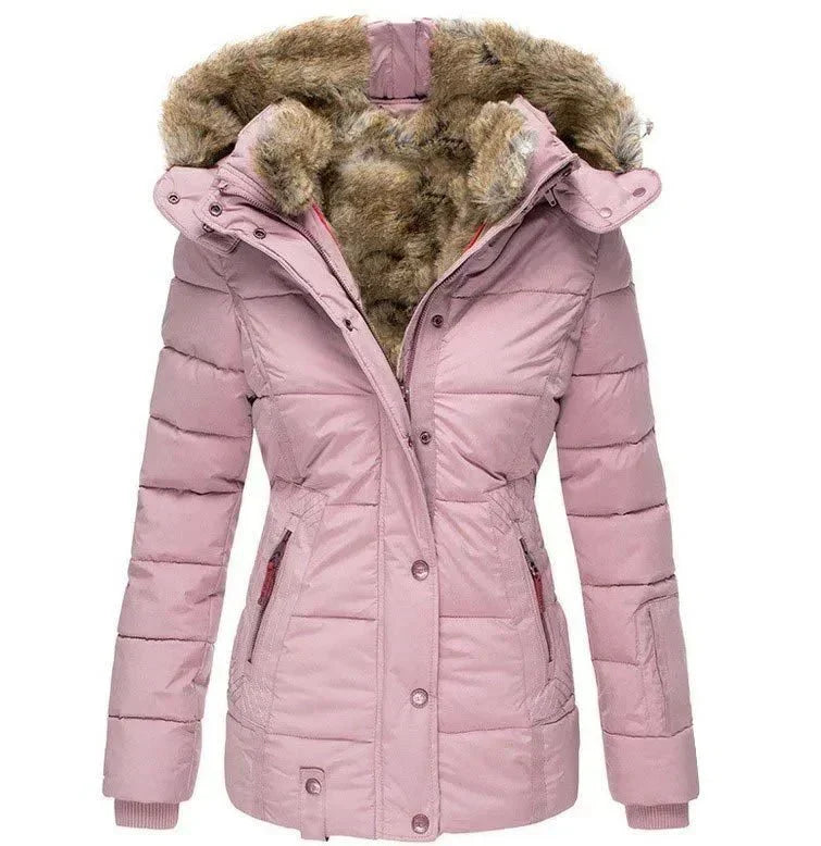 Manteau d'Hiver Femme Matelassé Capuche Fourrure Ceinturé