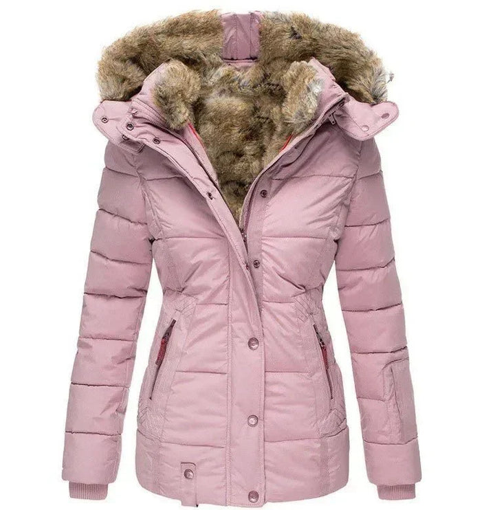 Manteau d'Hiver Femme Matelassé Capuche Fourrure Ceinturé