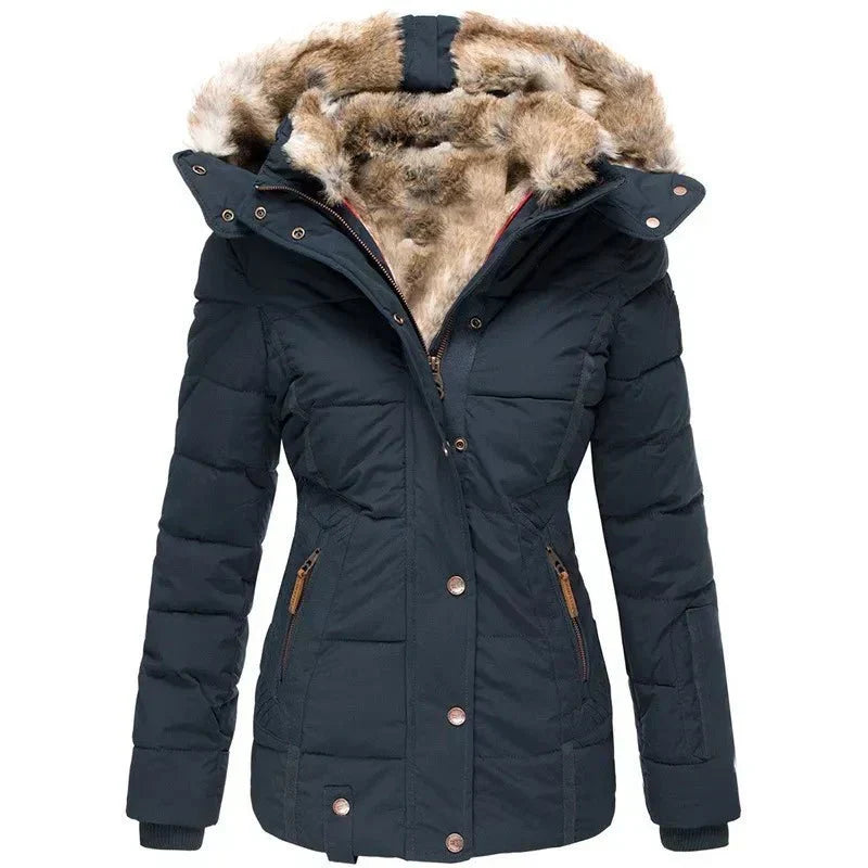 Manteau d'Hiver Femme Matelassé Capuche Fourrure Ceinturé