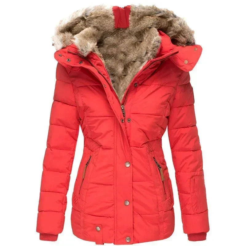 Manteau d'Hiver Femme Matelassé Capuche Fourrure Ceinturé