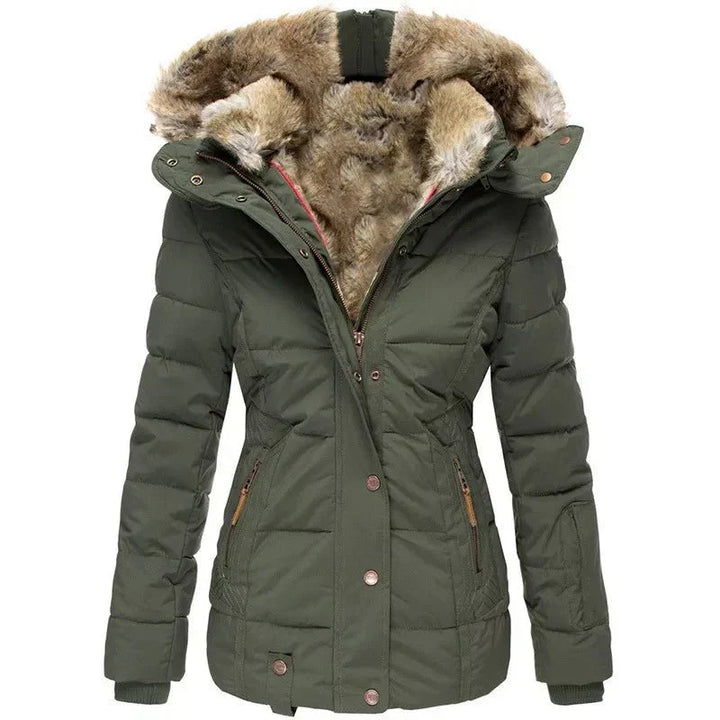 Manteau d'Hiver Femme Matelassé Capuche Fourrure Ceinturé