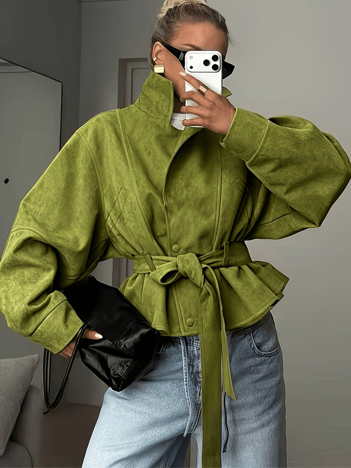 Veste Femme Ceinturée Col Revers Manches Longues