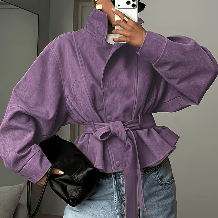 Veste Femme Ceinturée Col Revers Manches Longues
