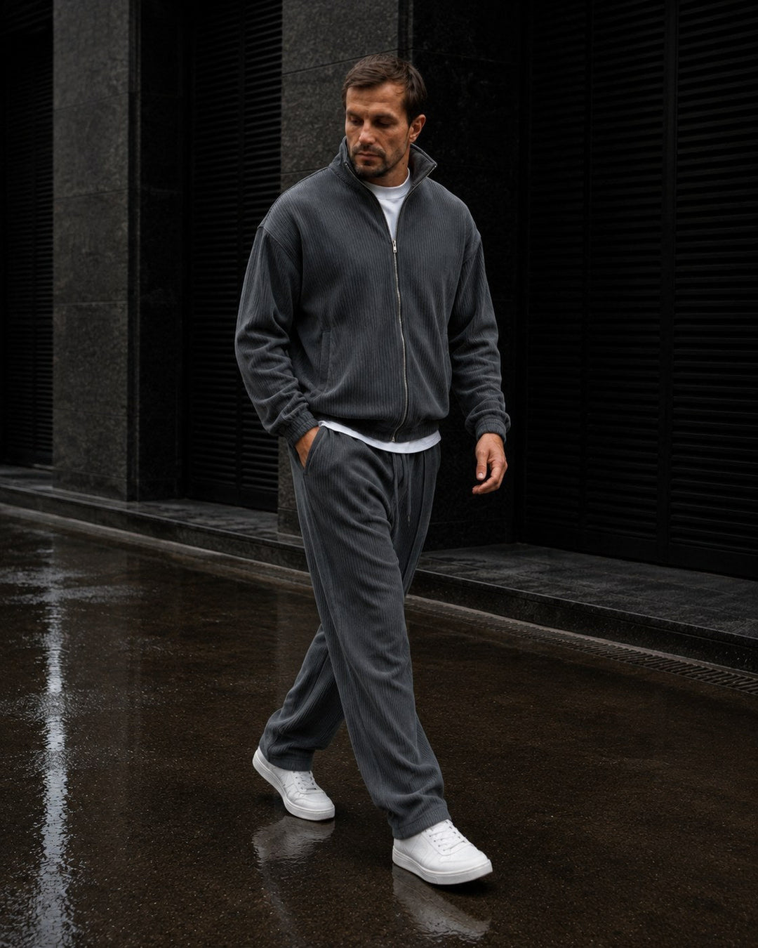 Ensemble Survêtement Homme Zip Intégral Col Montant Et Pantalon Fuselé