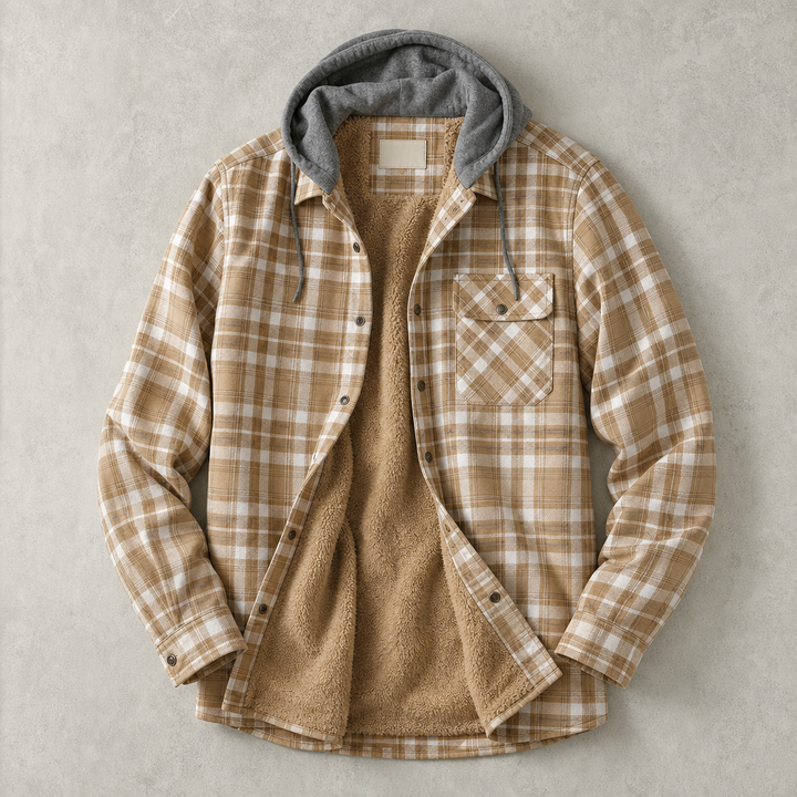 Surchemise Homme À Capuche Doublure Sherpa Carreaux Poches Poitrine