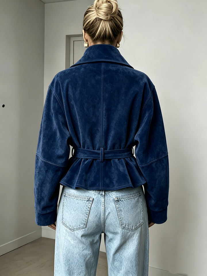 Veste Femme Ceinturée Col Revers Manches Longues