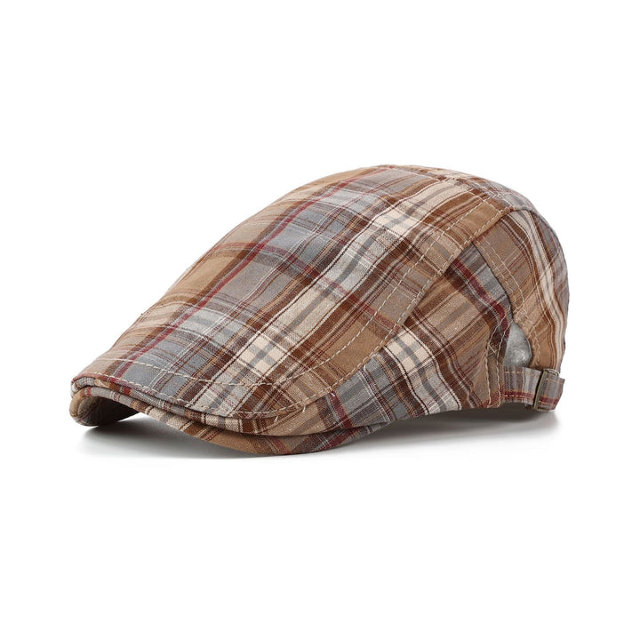Casquette Plate Homme à Motif Tartan avec Sangle Ajustable et Visière Courte