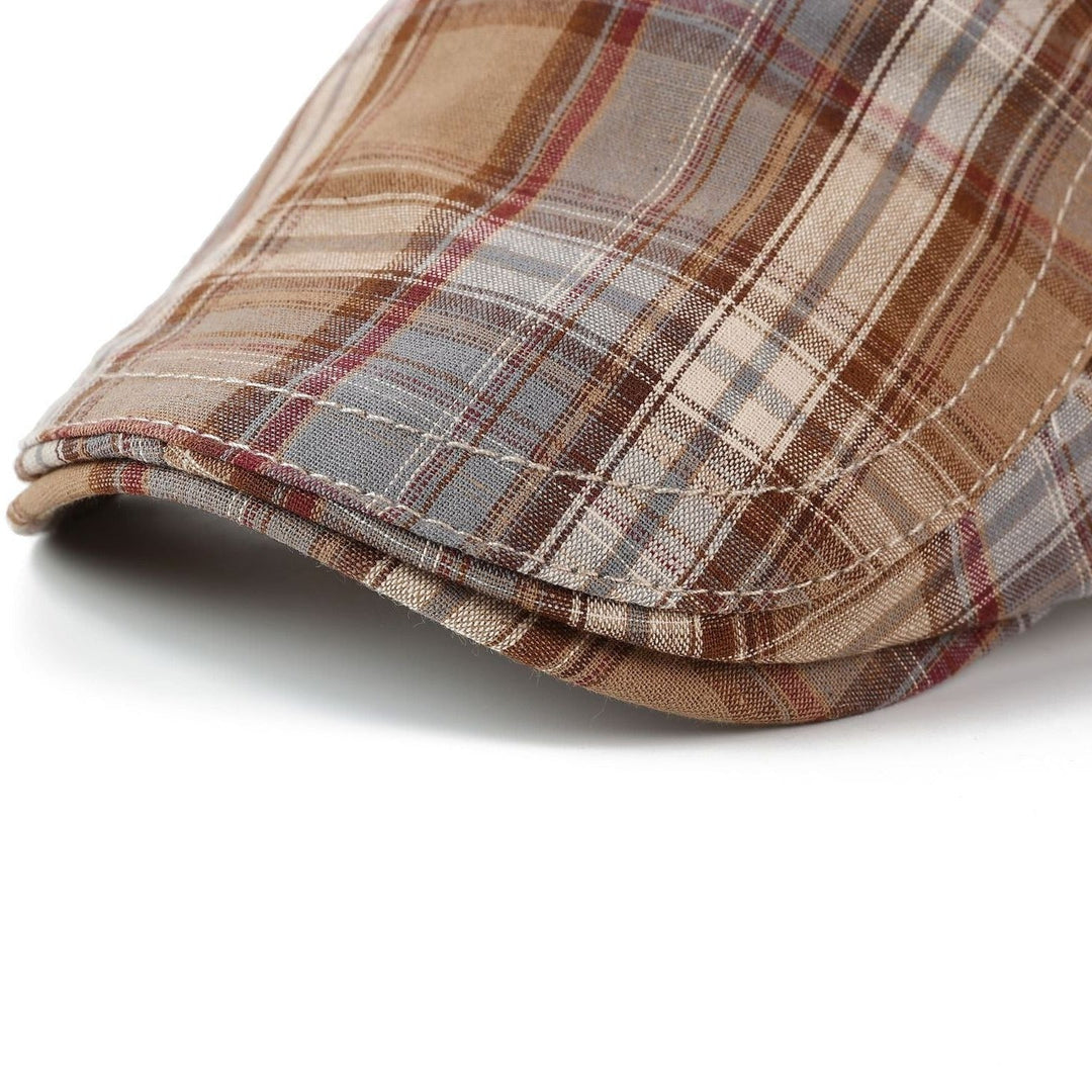 Casquette Plate Homme à Motif Tartan avec Sangle Ajustable et Visière Courte