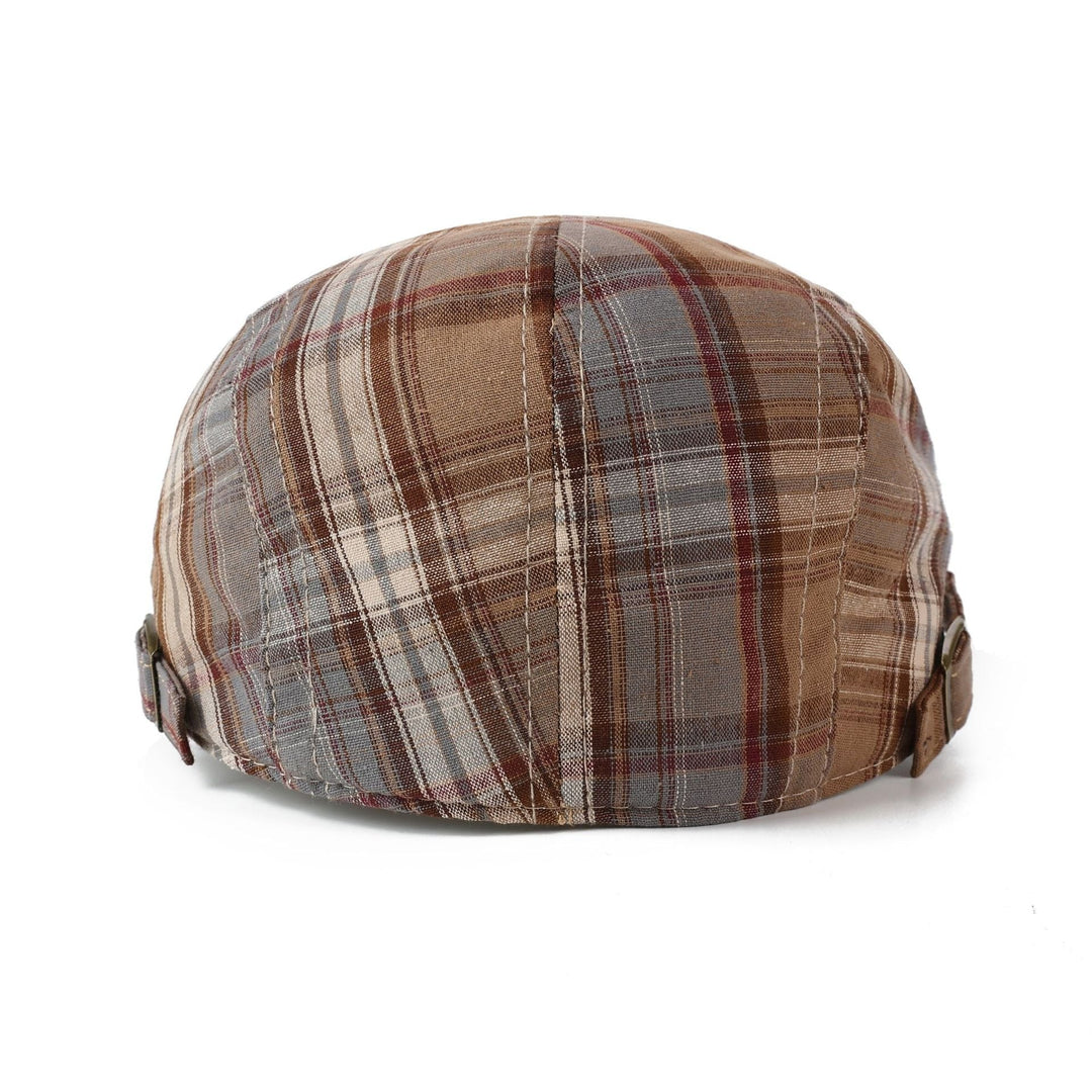 Casquette Plate Homme à Motif Tartan avec Sangle Ajustable et Visière Courte