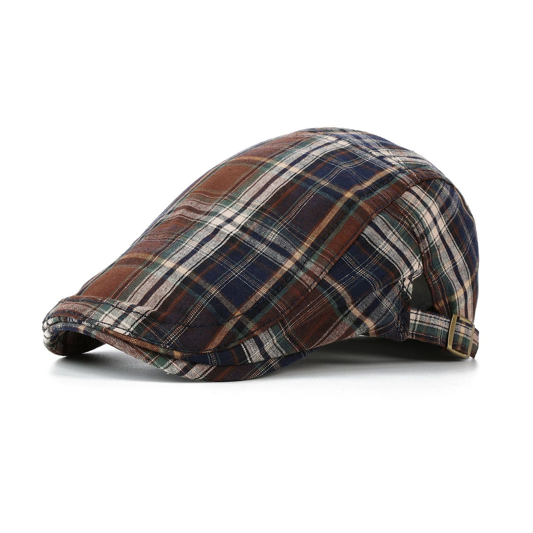 Casquette Plate Homme à Motif Tartan avec Sangle Ajustable et Visière Courte