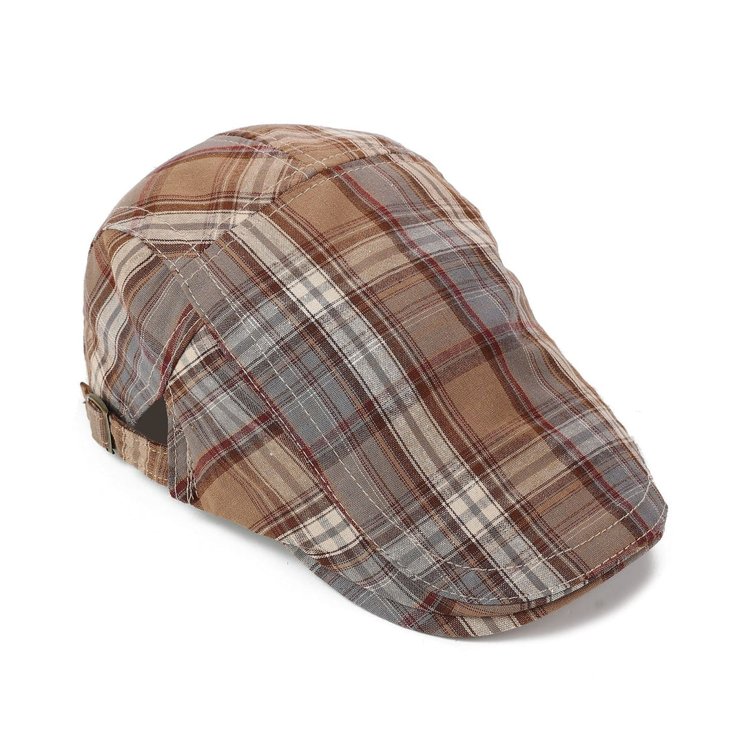 Casquette Plate Homme à Motif Tartan avec Sangle Ajustable et Visière Courte