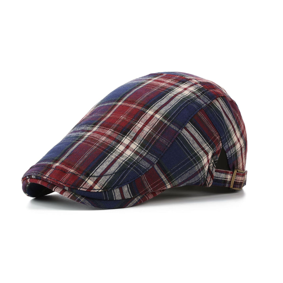 Casquette Plate Homme à Motif Tartan avec Sangle Ajustable et Visière Courte