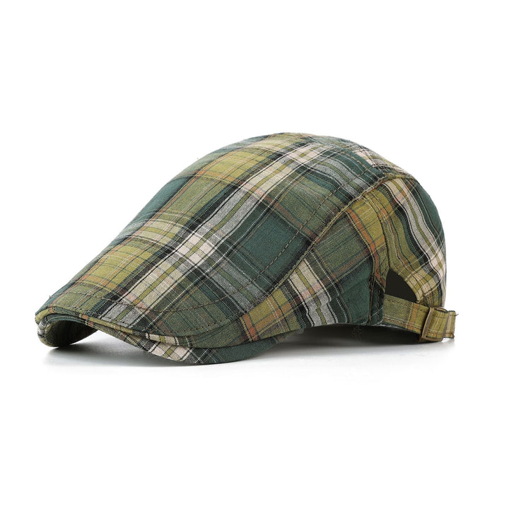 Casquette Plate Homme à Motif Tartan avec Sangle Ajustable et Visière Courte