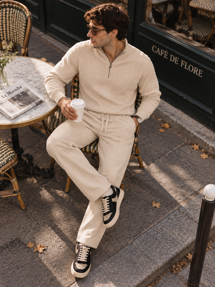 Ensemble En Maille Homme Demi Zip Col Montant Et Pantalon