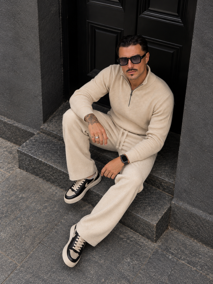 Ensemble En Maille Homme Demi Zip Col Montant Et Pantalon
