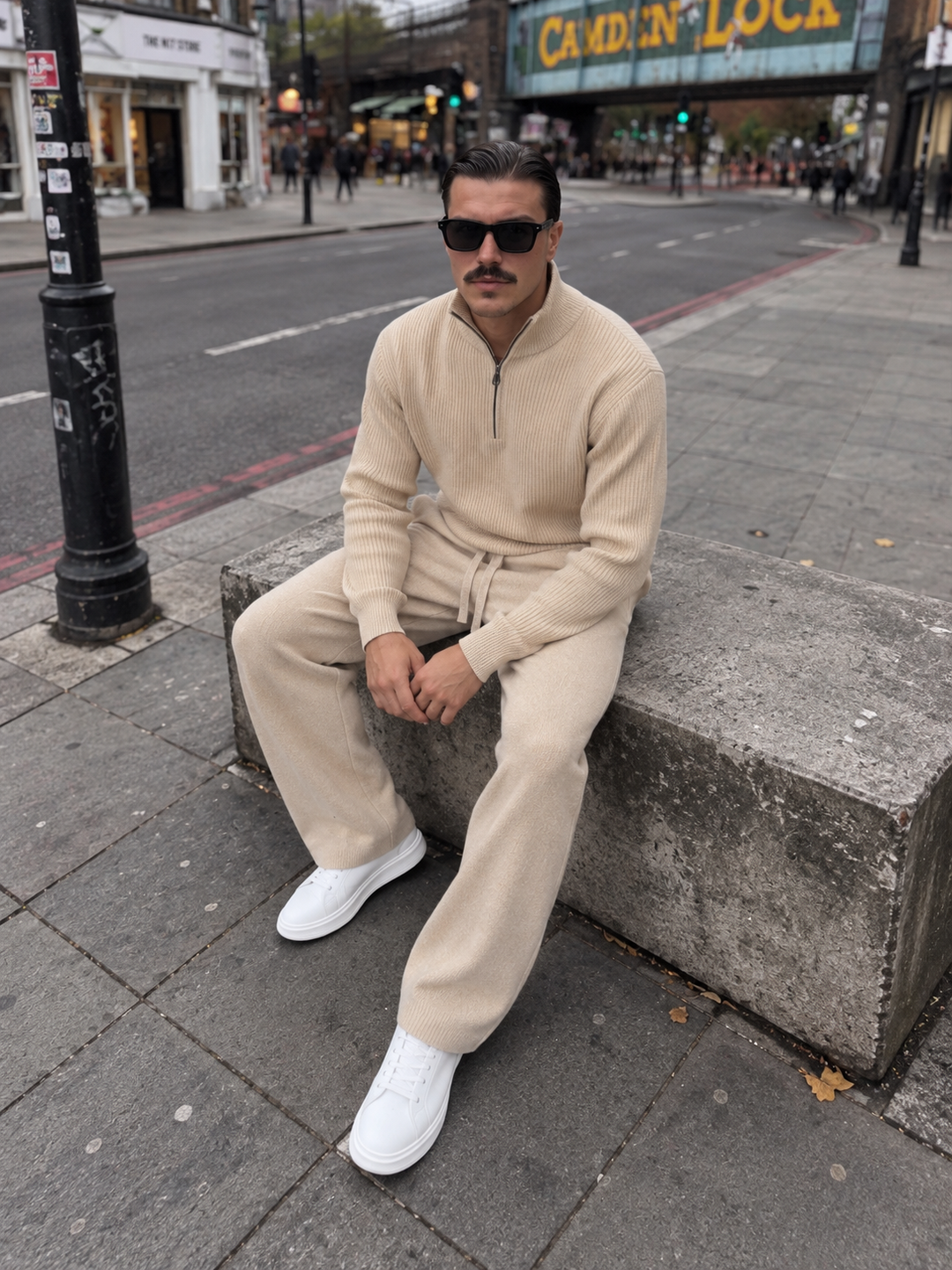 Ensemble En Maille Homme Demi Zip Col Montant Et Pantalon