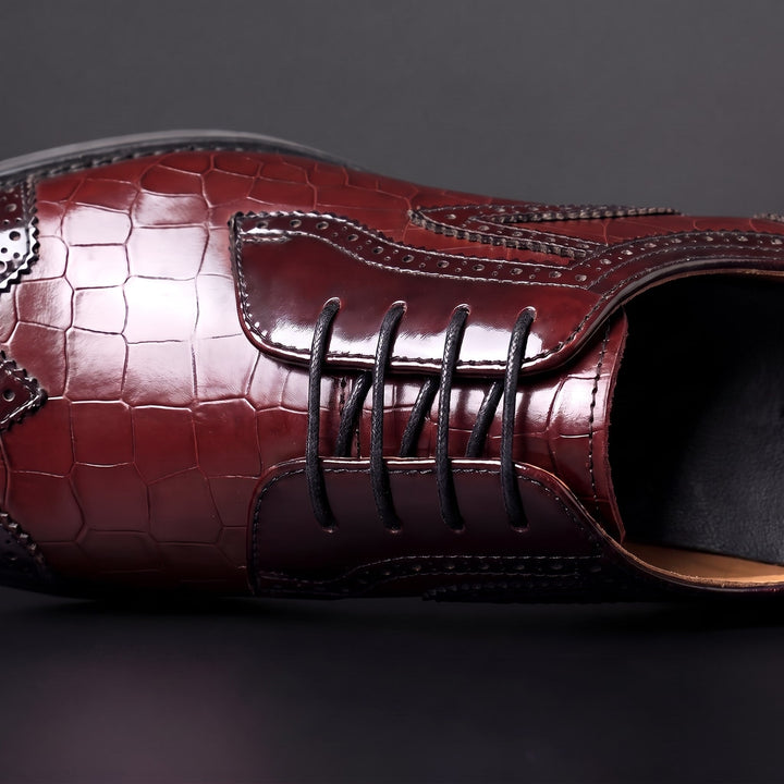 Chaussures Oxford Homme en Cuir effet Croco avec Détail Brogue