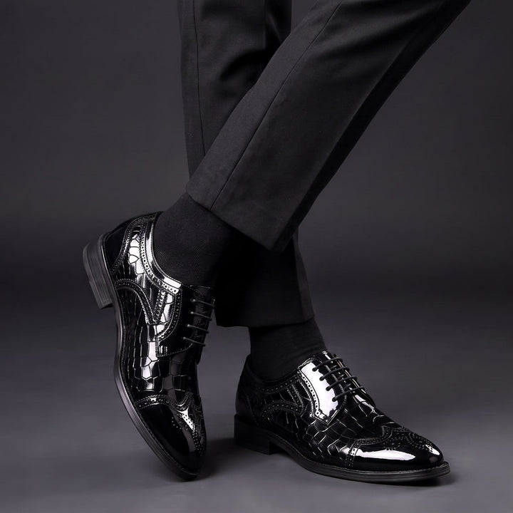 Chaussures Oxford Homme en Cuir effet Croco avec Détail Brogue