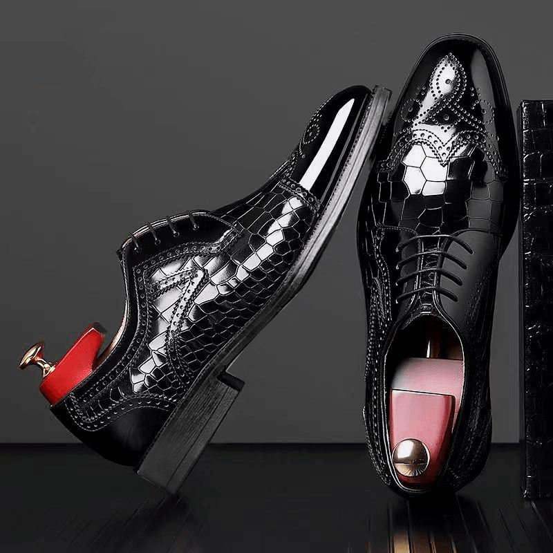 Chaussures Oxford Homme en Cuir effet Croco avec Détail Brogue