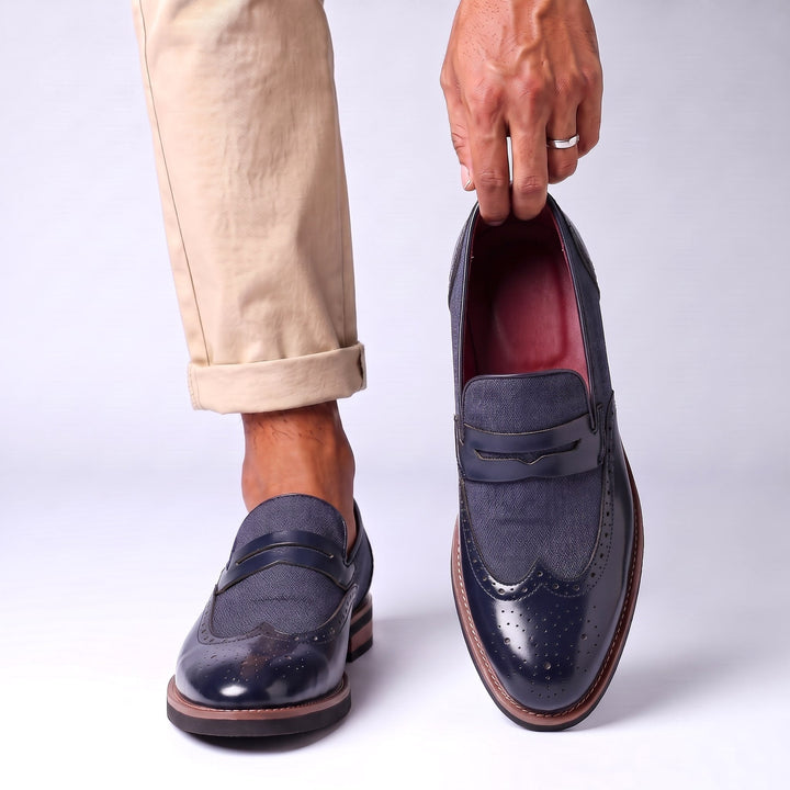 Mocassins Homme en Cuir avec Détail Brogue et Design à Enfiler