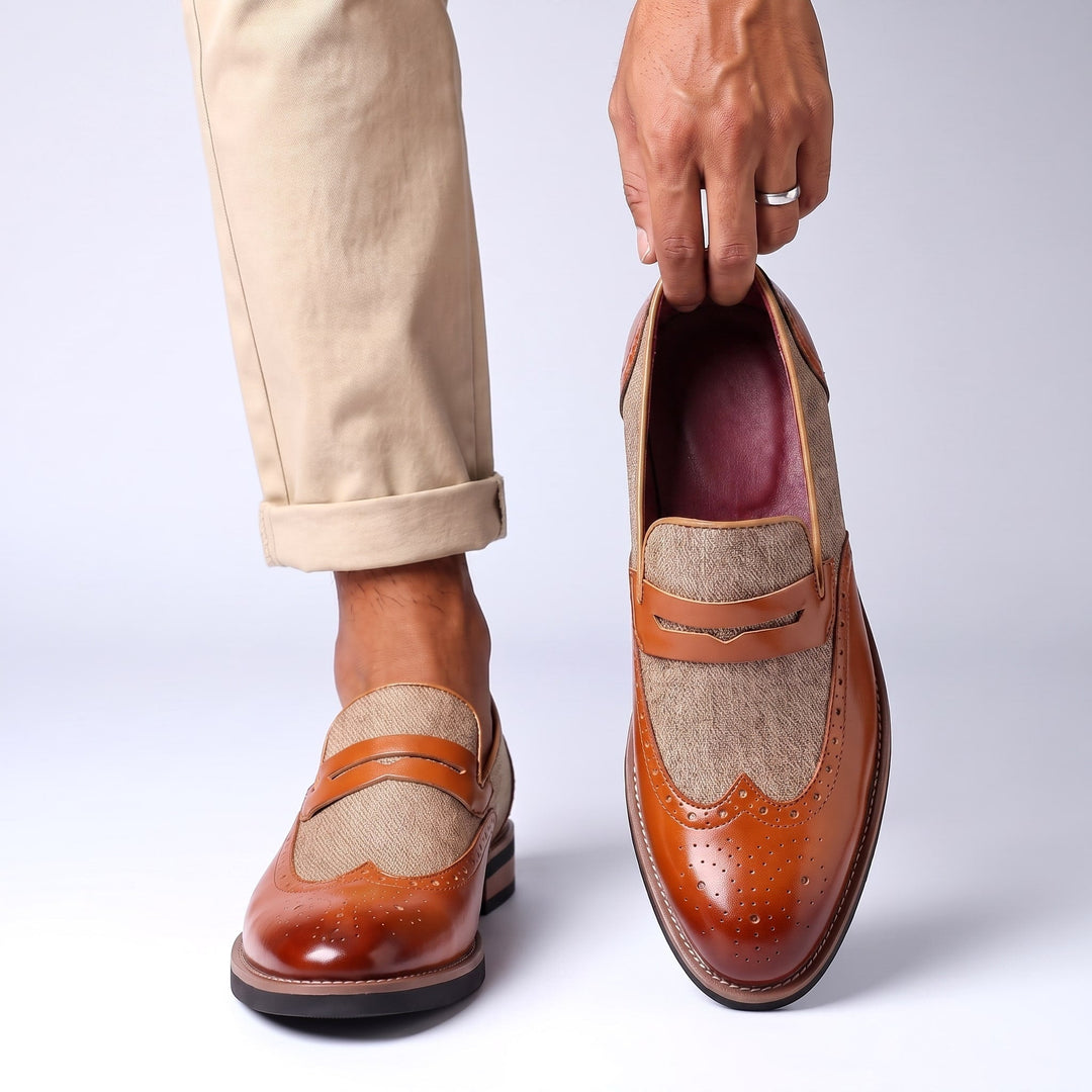 Mocassins Homme en Cuir avec Détail Brogue et Design à Enfiler