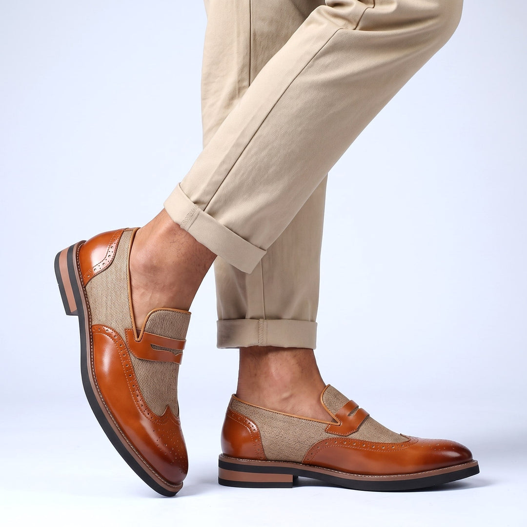 Mocassins Homme en Cuir avec Détail Brogue et Design à Enfiler