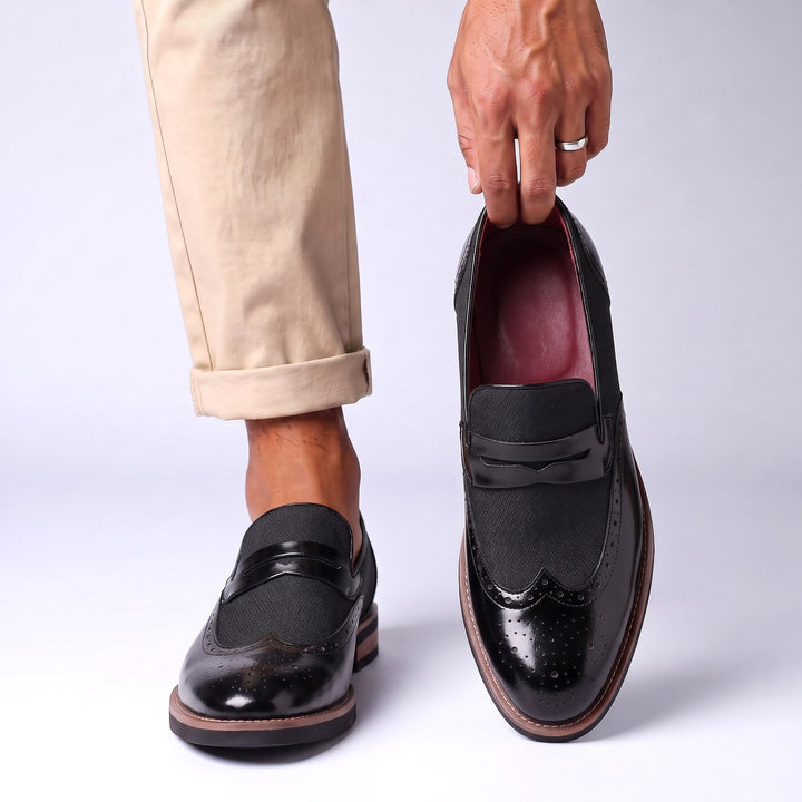 Mocassins Homme en Cuir avec Détail Brogue et Design à Enfiler